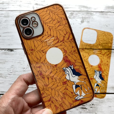 iPhone 12/13用浮世絵ネコさん＆ハワイアンフラワー3Wayメタリックバンパーソフトクリアケースセット・パラパライ