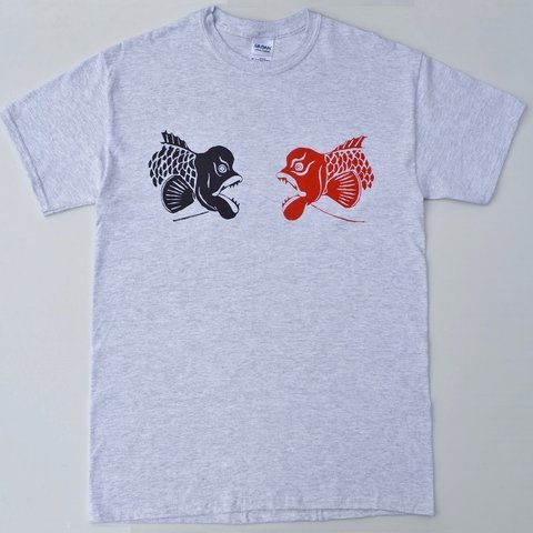 コブダイＴシャツ、魚Ｔシャツ, グレー、魚、釣り、サカナ、半袖シャツ、オリジナルデザイン