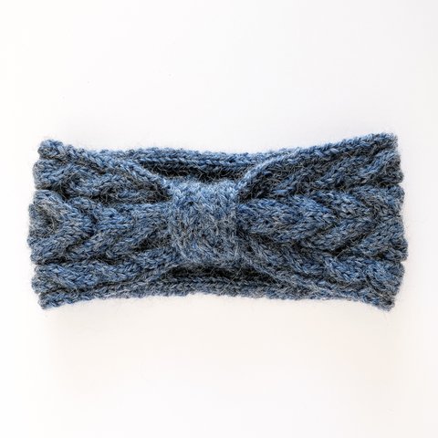 ⭐︎1点限定⭐︎アラン模様の手編みニットヘアバンド（ブルー）