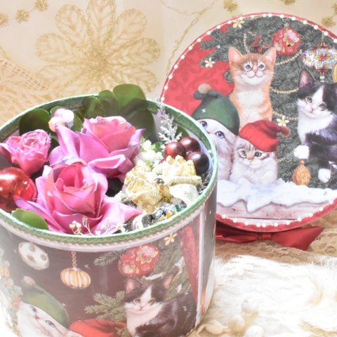 キュートなFlowerBox  猫のクリスマスバージョン　大切な人へのプレゼント、インテリアに🌺