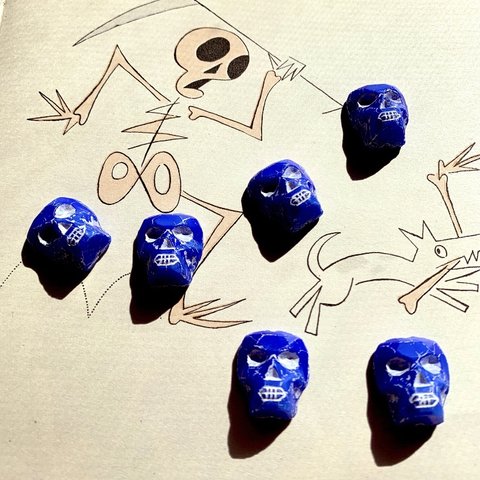 【2コセット】JIRI＊IVANA#czech beads#チェコビーズHALLOWEEN skull 18✖️15㍉　cobalt blue/white#cabochon