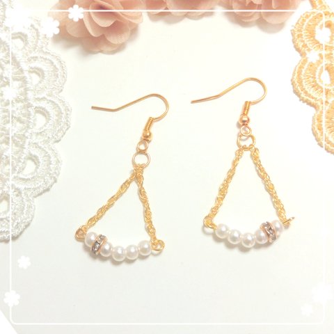 プチプラ *•.❥ 小粒 パール ＊ ロンデルのチェーン ピアス イヤリング