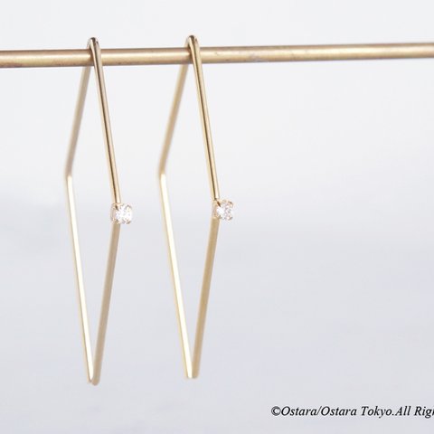 CZ Rhombus Glossy Gold Earrings