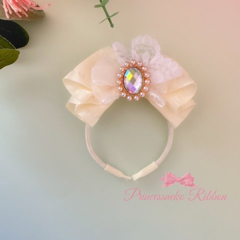 ペット用カチューシャ💛ライトイエロー💛 Plumage ribbon🎀