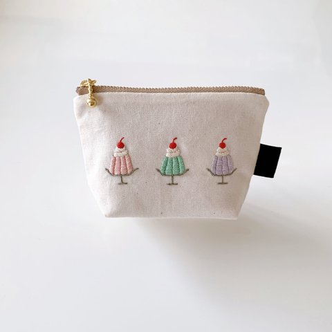 【手刺繍】レトロゼリーの刺繍ファスナーポーチ【12cmファスナー】マチ付き