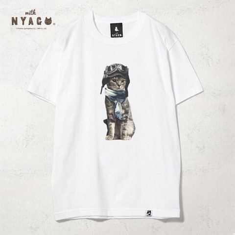 with NYAGO Tシャツ 半袖 猫 グラフィックシャツ tシャツ［ パイロット ソラちゃん キジトラ おすまし ホワイト 1009 ］