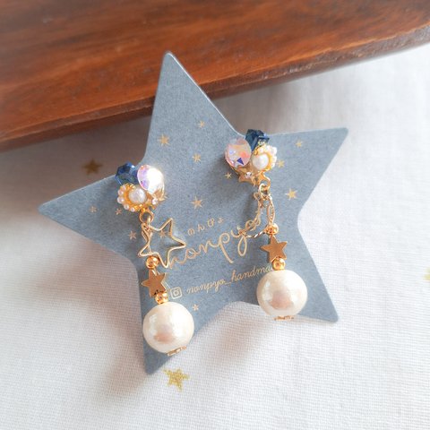 星とコットンパール.:*♡ビジューイヤリング／ピアス