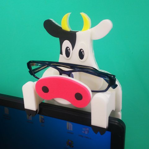 ＰＣディスプレイに置くメガネスタンド　typeウシさん