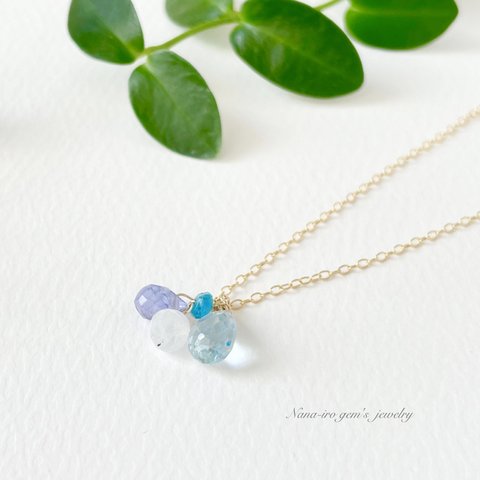  ＊訳あり＊14kgf skybluetopaz × 3stones necklace