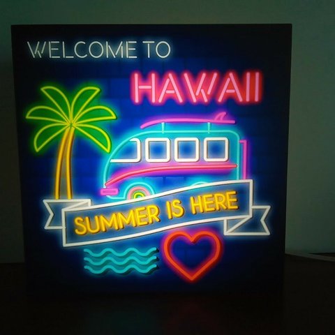 WELCOME ハワイ ワーゲンバス ヤシの木 ビーチ 南国 砂浜 ハート 海 サイン 看板 置物 雑貨 LED電飾看板