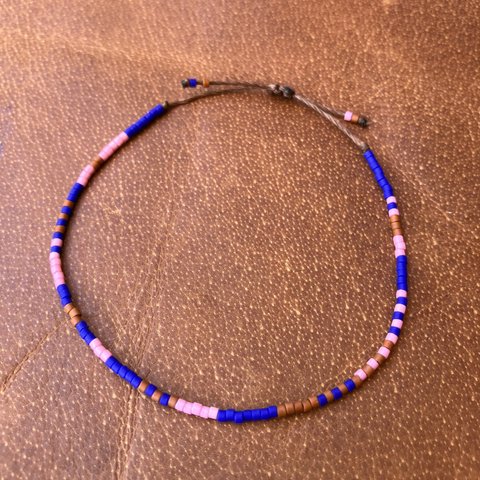 Waxcord x Beads Bracelet/Blue x Pink x Brown