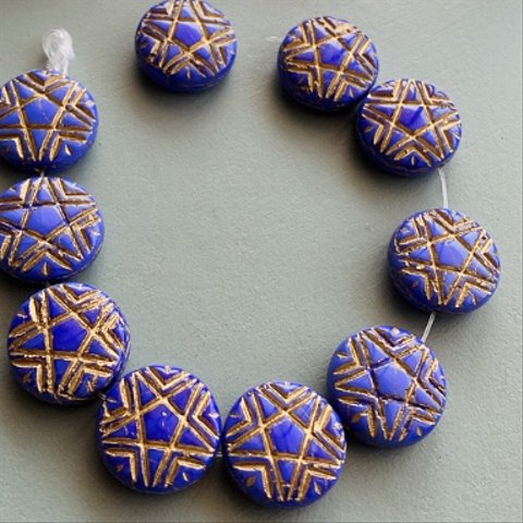 【2コセット】JIRI＊IVANA#czech beads#チェコビーズ　pentagram star13㍉ 五芒星cobalt blue/bronze