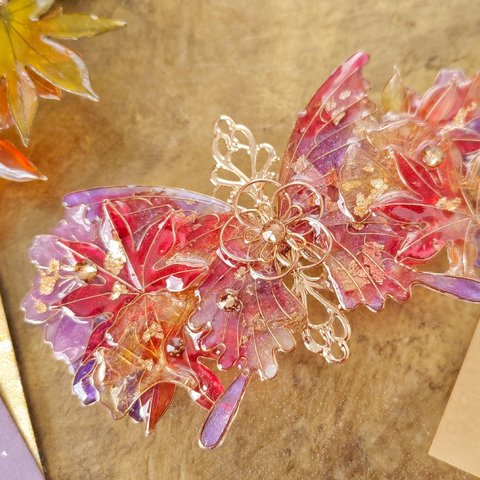 秋の錦集めの蝶バレッタ（hair ornaments of butterfly and flower〜 autumn colored brocade〜）