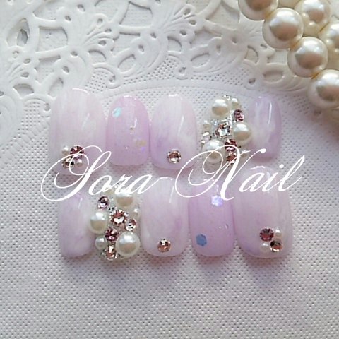 grape marble♡スワロフスキージェルネイル☆