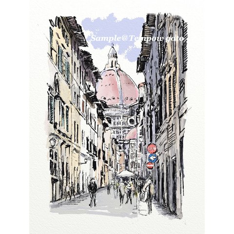 ポストカード　ヨーロッパ風景画No.9  イタリア   フィレンツェ花の大聖堂 ( 他の絵と４枚セットで1000円)   