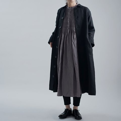 Linen Coat ステンカラー コート / 黒色 h004e-bck2