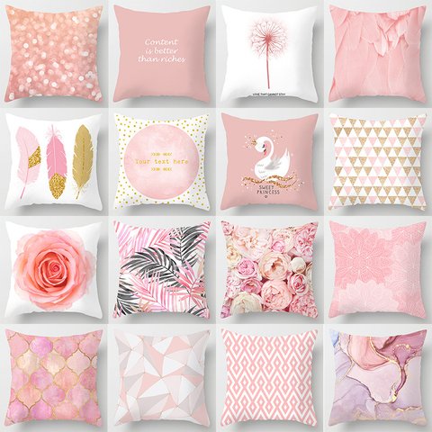 クッションカバー　ピンク色　45ｘ45　プリントクッション　可愛い　韓国風　インテリア　おしゃれ　女の子部屋
