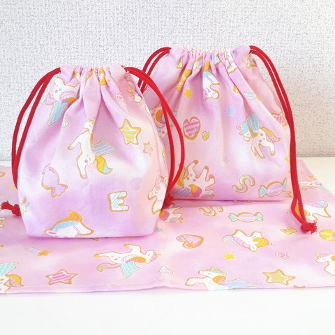 ゆめかわ系のかわいいお弁当袋&コップ袋、ランチョンマット