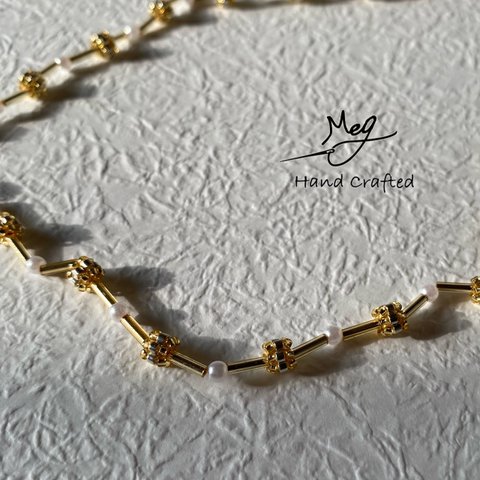 ☋ Bead-stitch pearl ネックレス "Gold"☋