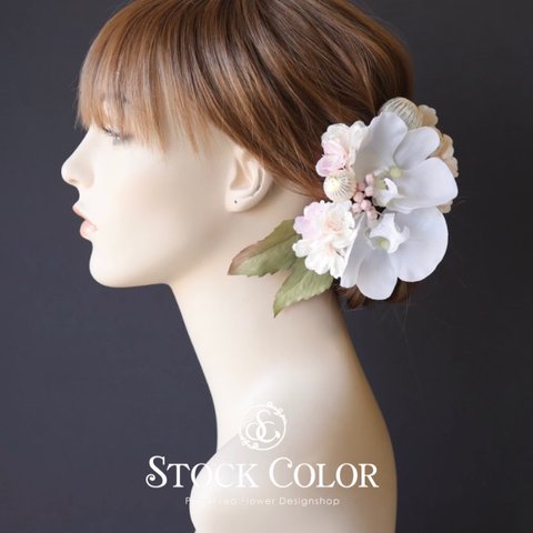 胡蝶蘭と八重桜のヘッドドレス・ヘアアクセサリー＊ウェディング 結婚式 成人式 白無垢 振袖小物 袴 卒業式 髪飾り 成人式髪飾り 卒業式髪飾り 和装髪飾り 白無垢髪飾り 袴髪飾り 胡蝶蘭髪飾り 桜 