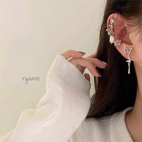 シルバー蝶々 イヤーカフ&ピアス 3点セット