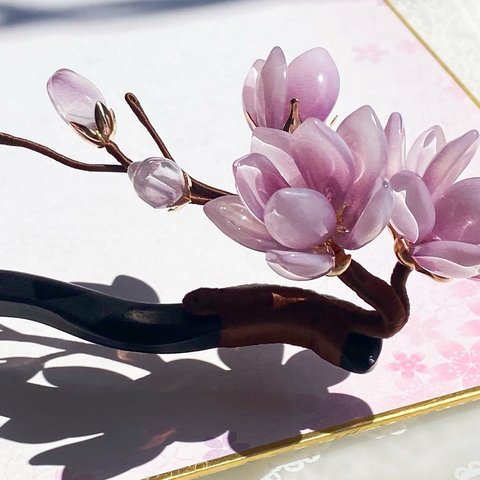 【新色】紫木蓮の木製一本かんざし　