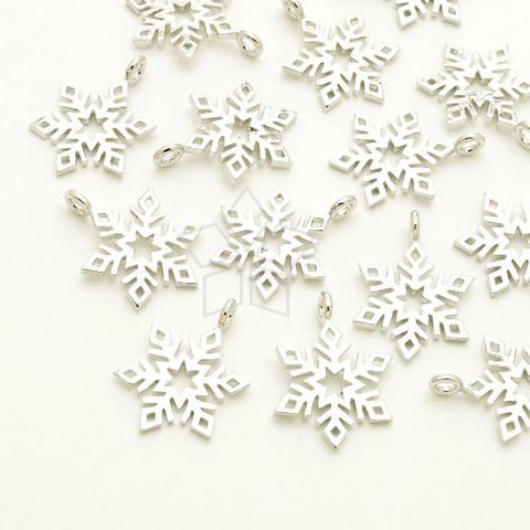 【2個入り】星㏌雪の結晶チャーム、冬のアイテム、雪の花ネックレス、15㎜、シルバ―/PD-1813-OR
