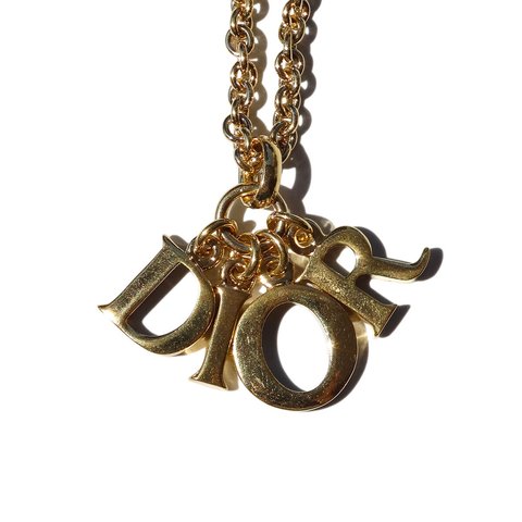 「Christian Dior」 Vintage Gold Tone Logo Charm Necklace