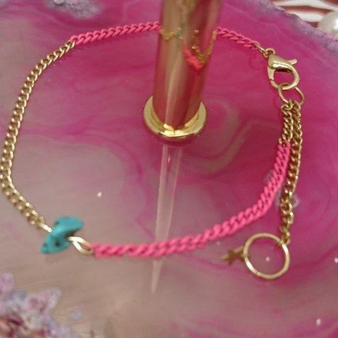 pink×gold×turquoiseのブレスレット