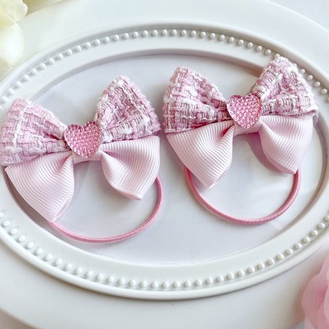 ♡春色♡ツイードのちょうちょリボン♡pink♡