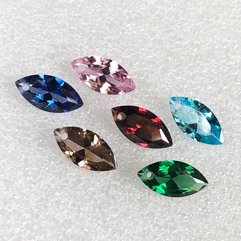 6色有り　ミックスカラー☆6個入り☆方穴有り•マーキス形☆7x14mm☆合成キュービックジルコニア•CZ