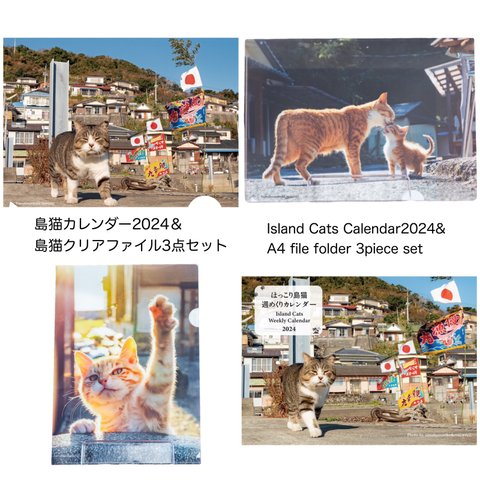 島猫カレンダー＆島猫クリアファイル3枚セット　Island Cats Calendar2024&A4 file folder 3piece set