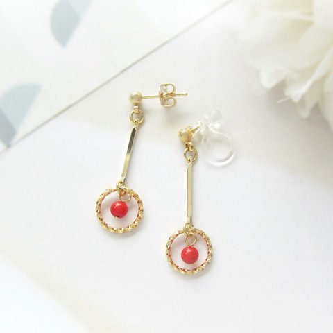 *3005*Coral×Hoop earring／pierce