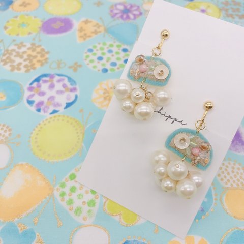 刺繍とパールのおはなクラゲちゃん