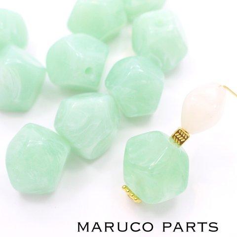 【大ぶり＊マーブル多角形＊両穴＊6個】【2#ライトグリーン】ヴィンテージ風にも◎beads-335-c2-m