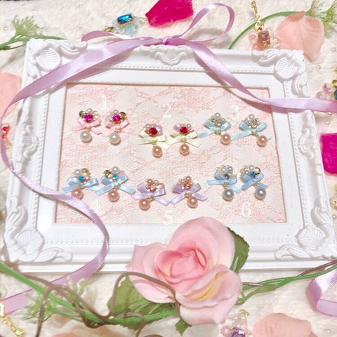 ♡【夢みるpastel】揺れるパールとビジューのピアス/イヤリング🎀