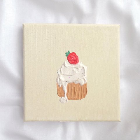 アクリル画  いちごのカップケーキ