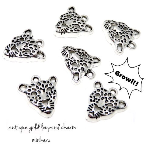 6pcs)  antique silver leopard charm