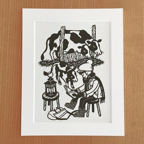 読書の切り絵「牛の本」