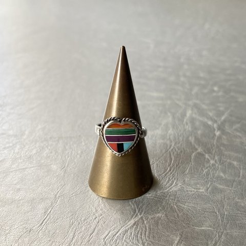 Vintage 70s〜80s USA silver 925 colorful heart stone inlay ring アメリカ ヴィンテージ シルバー925 カラフル ハート 天然石 リング