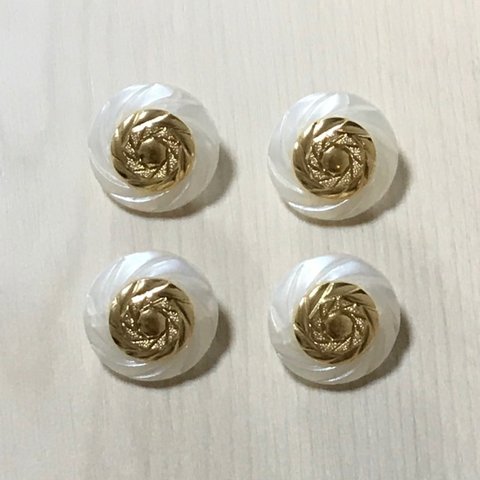 ANTIQUE GOLD PEARL WHITE BUTTON CABOCHON PARTS