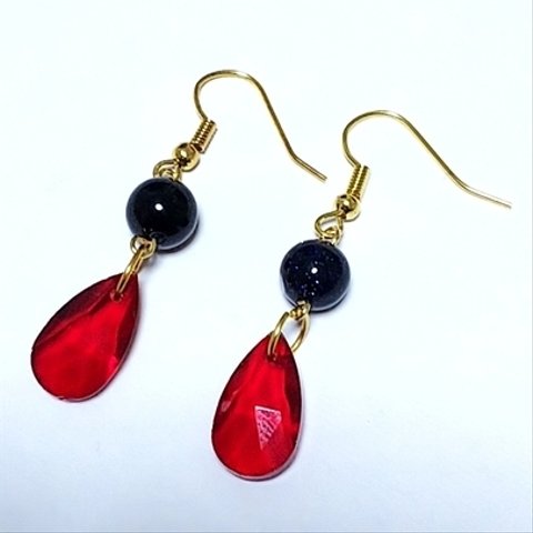 再販 紺×赤 しずく ピアス イヤリング