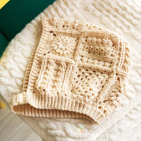 バラクラバ フードキャップ Hood cap Crochet motif× Light beige/ クロシェ