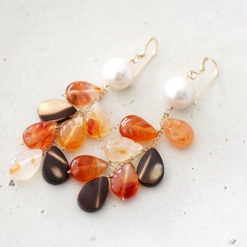  14KGF carnelian pearl pierce[kgf3905]