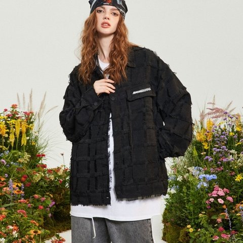 メンズ・レディース兼用・潮牌の小香風ジャケットゆったり襟の黒いコート 20-1168