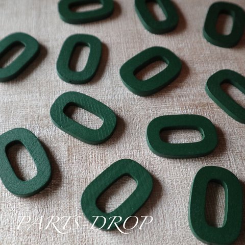 再販2(( 6pcs )) 35×24mm ウッド リングパーツ ダークグリーン〔CH-036GR〕