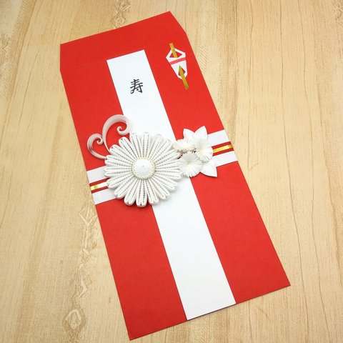 大きなお花と紅白で豪華！封筒タイプの簡単便利なご祝儀袋