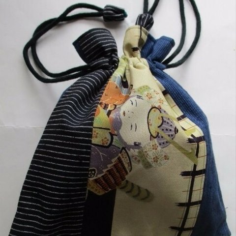 ６５２１　お宮参り着と土佐紬で作った巾着袋　＃送料無料