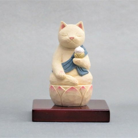 木彫り　虚空蔵菩薩猫　猫仏2005