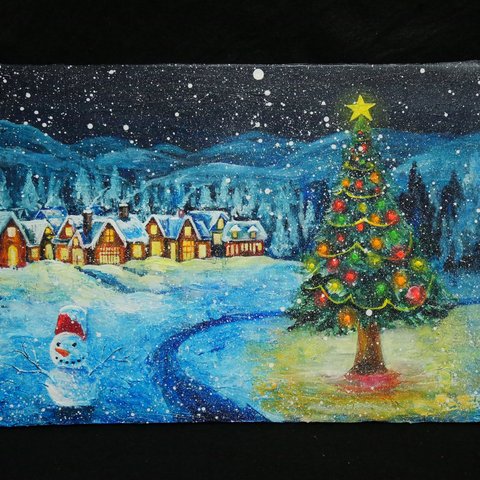 油絵 絵画 クリスマス村
